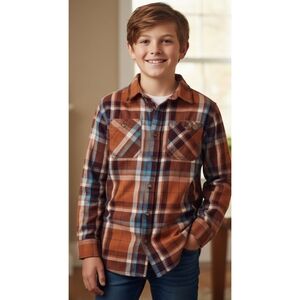 Thereabouts Boy Husky Plaid Flannel Button Down Shirt